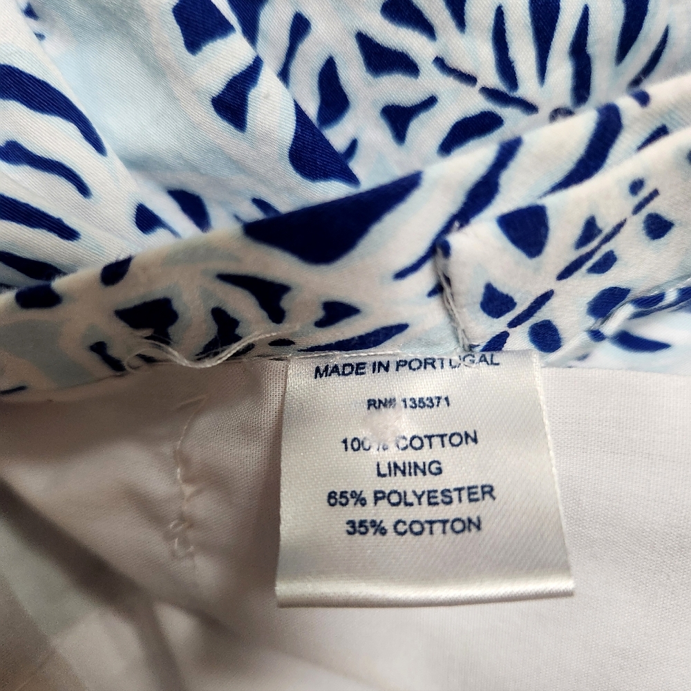 Oscar de la Renta Girls Cotton Dress Button Down Collar Blue Tropical Palm Sz 12 - Picture 8 of 8